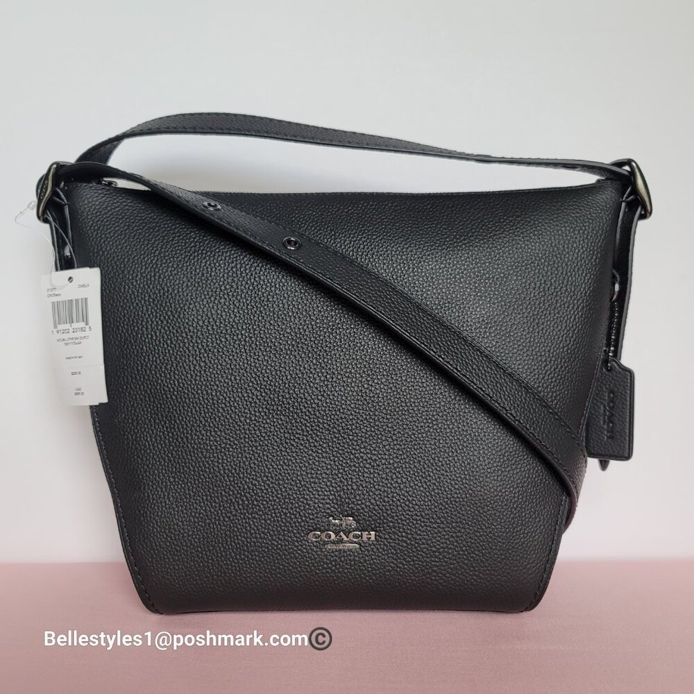 COACH Small Dufflette Pebbled Leather Crossbody Bag -Black color 🎈$189. - Picture 4 of 16